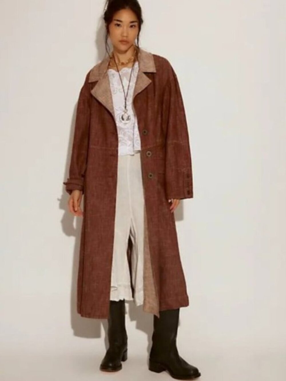 FREE PEOPLE Micah Washed Duster Brown Size S NWT